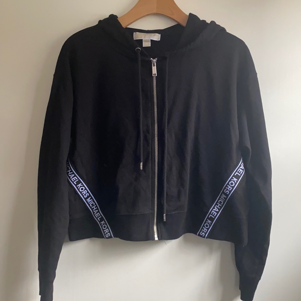 Michael Kors Cropped Zip-up Hoodie- Black